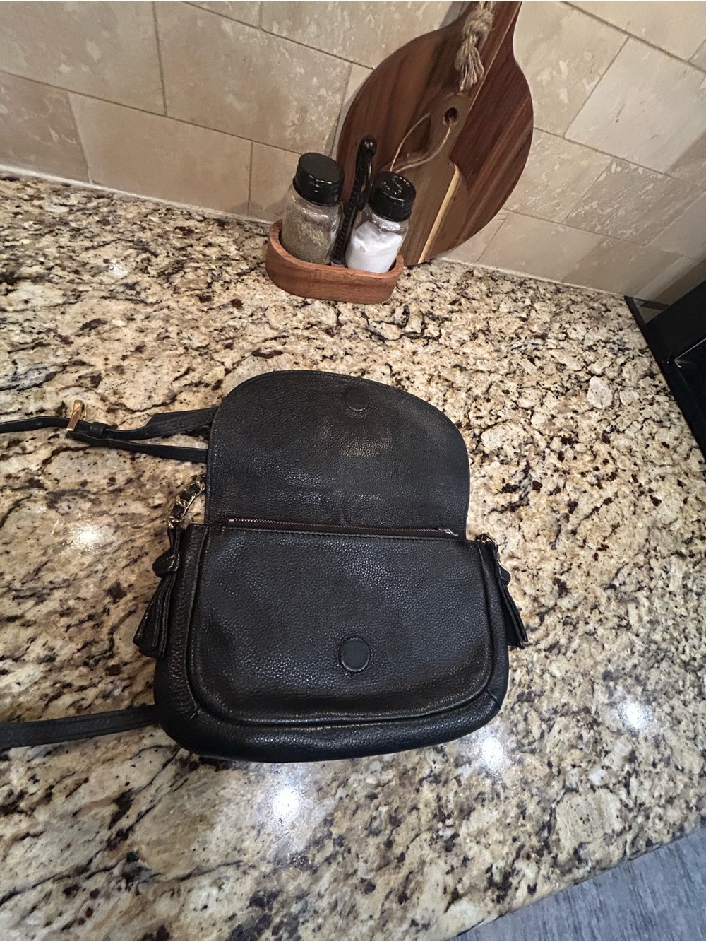 Tory Burch Black Pebbled Leather Flap Wristlet with Embossed Logo - Picture 9 of 11